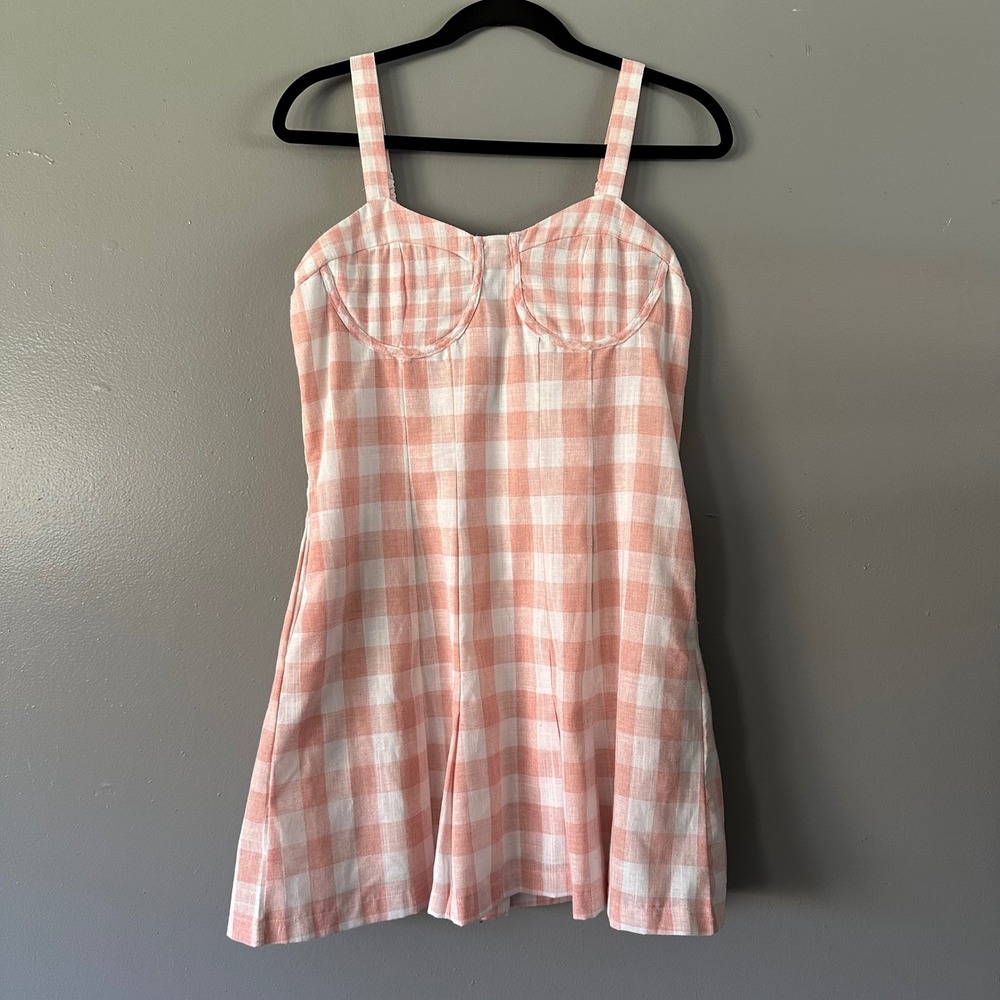 &Merci White‎ + Pink Checkered Gingham Mini Picnic Dress MEDIUM